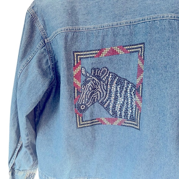 Draper's & Damon's Petite Small Embellished Zebra Vintage Denim Jacket Bling - Picture 5 of 12